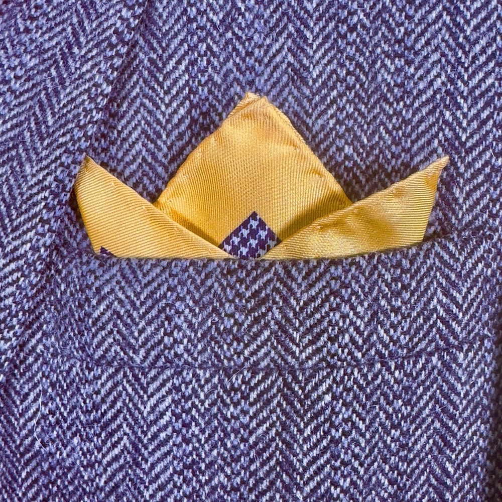ETON 100% Silk Pocket Square Yellow & Navy‎ Houndstooth Made In Italy NWOT